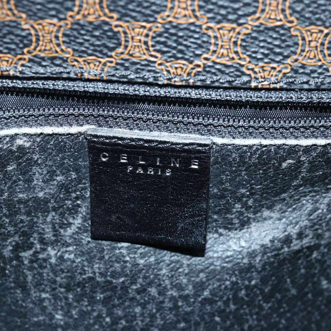 Celine Macadam Canvas Shoulder Bag PVC Leather Black Auth 84935