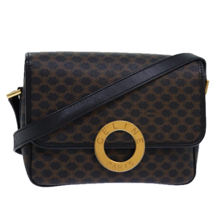Celine Macadam Canvas Shoulder Bag PVC Leather Black Auth 84935