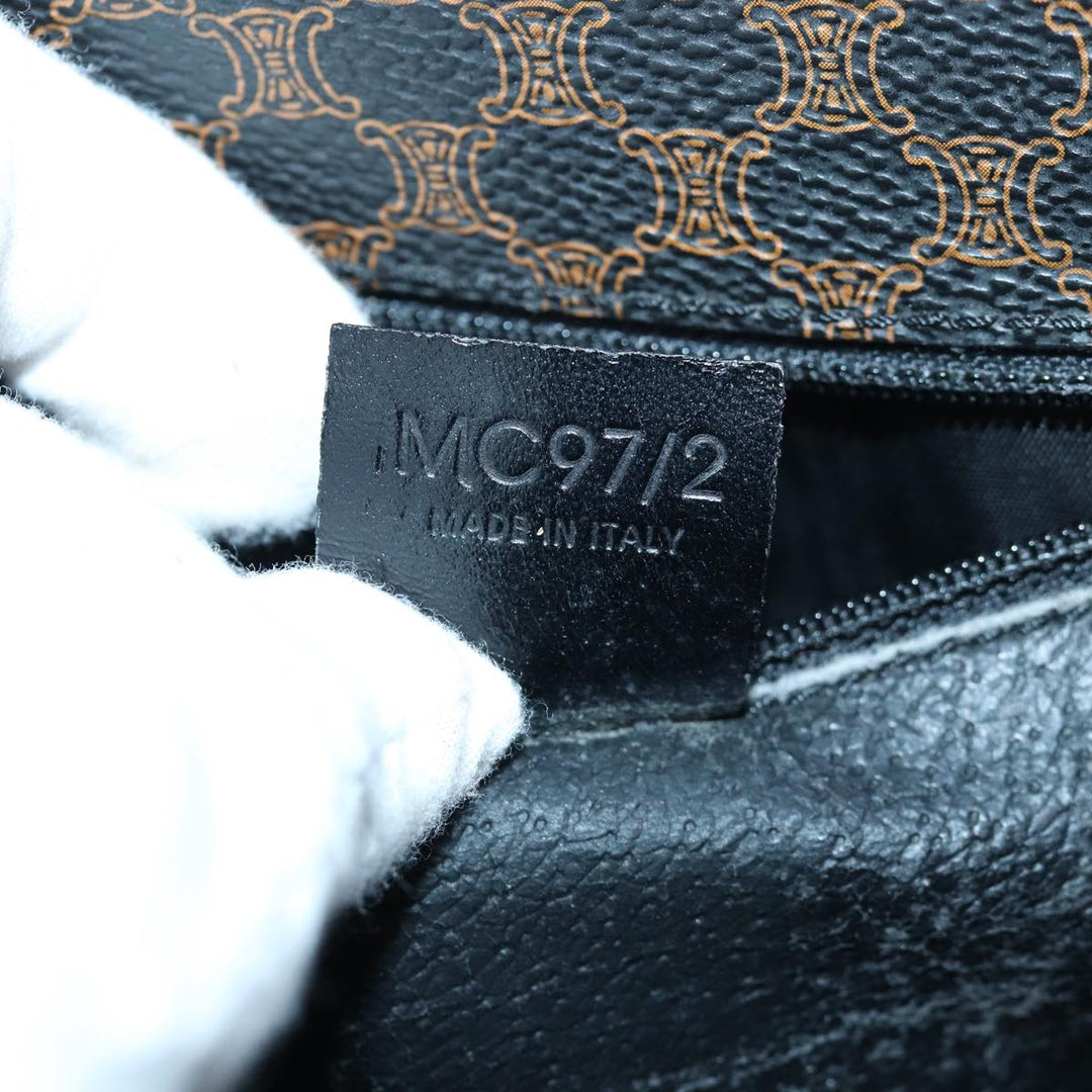 Celine Macadam Canvas Shoulder Bag PVC Leather Black Auth 84935