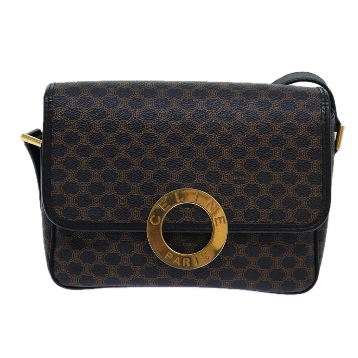 Celine Macadam Canvas Shoulder Bag PVC Leather Black Auth 84935