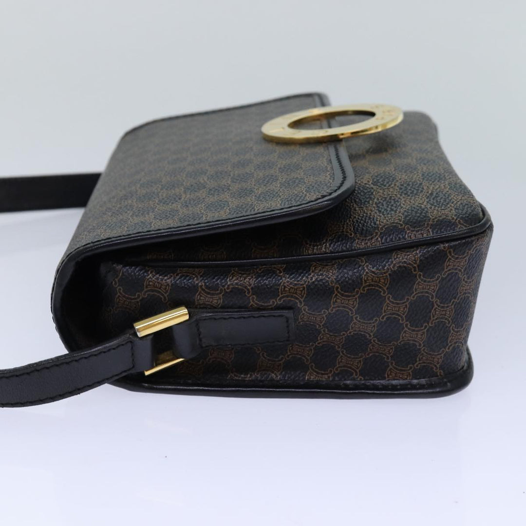 Celine Macadam Canvas Shoulder Bag PVC Leather Black Auth 84935