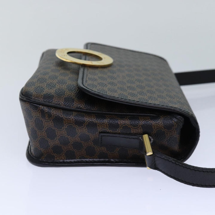 Celine Macadam Canvas Shoulder Bag PVC Leather Black Auth 84935