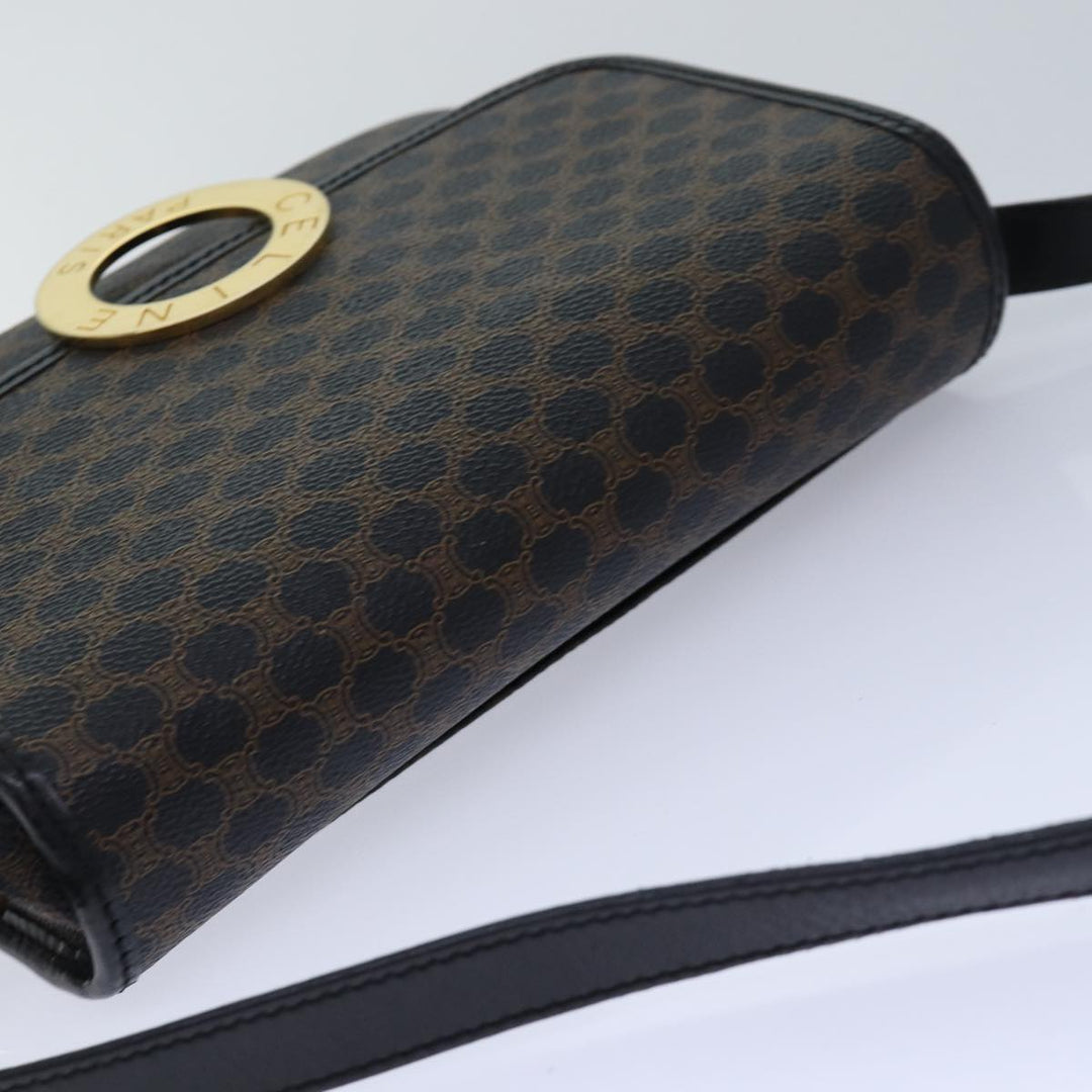 Celine Macadam Canvas Shoulder Bag PVC Leather Black Auth 84935