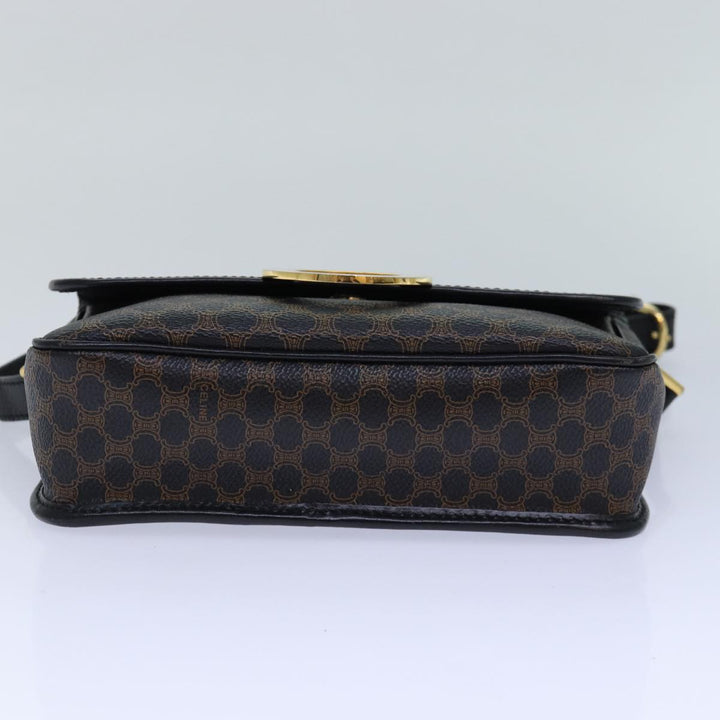 Celine Macadam Canvas Shoulder Bag PVC Leather Black Auth 84935