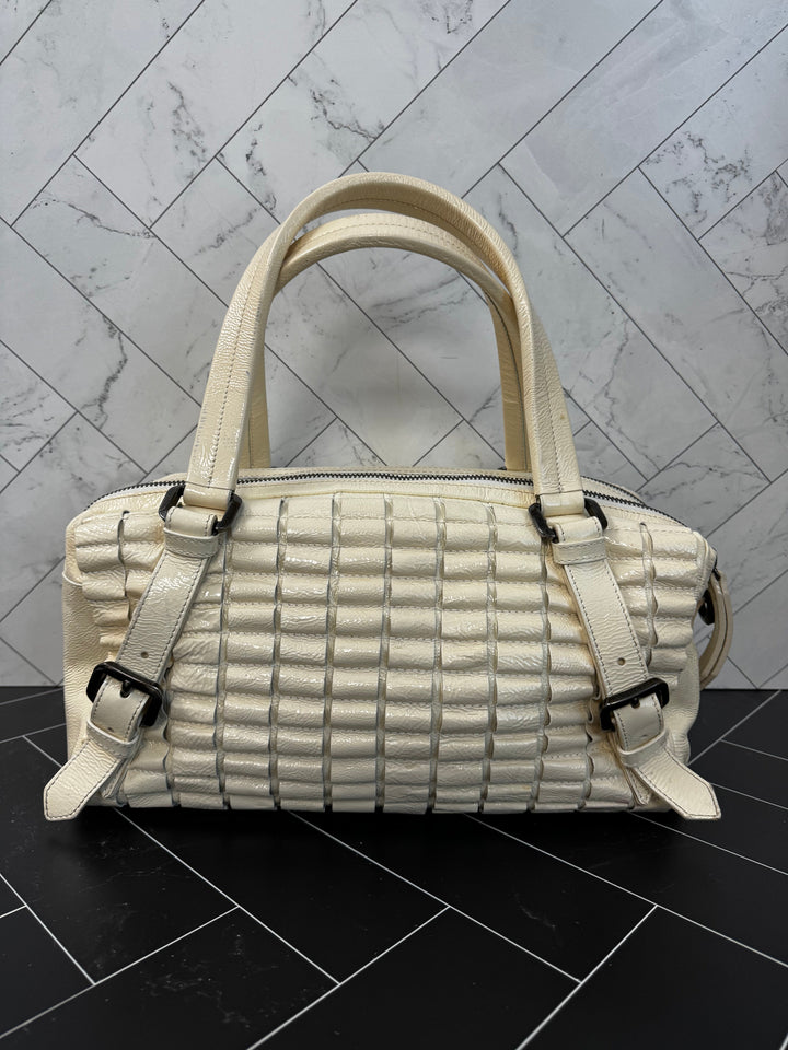 Burberry Prorsum Off White Patent Leather Satchel Large Handbag