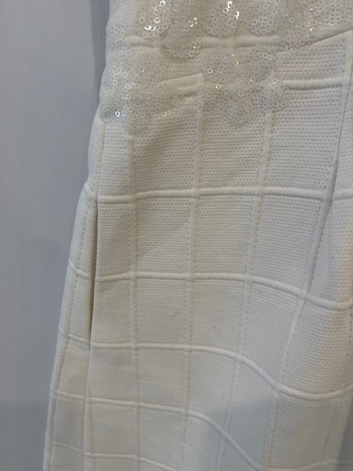 Top Quality Chanel White Mini Dress With Floral Sequin Detail Size FR 42 (UK 14)