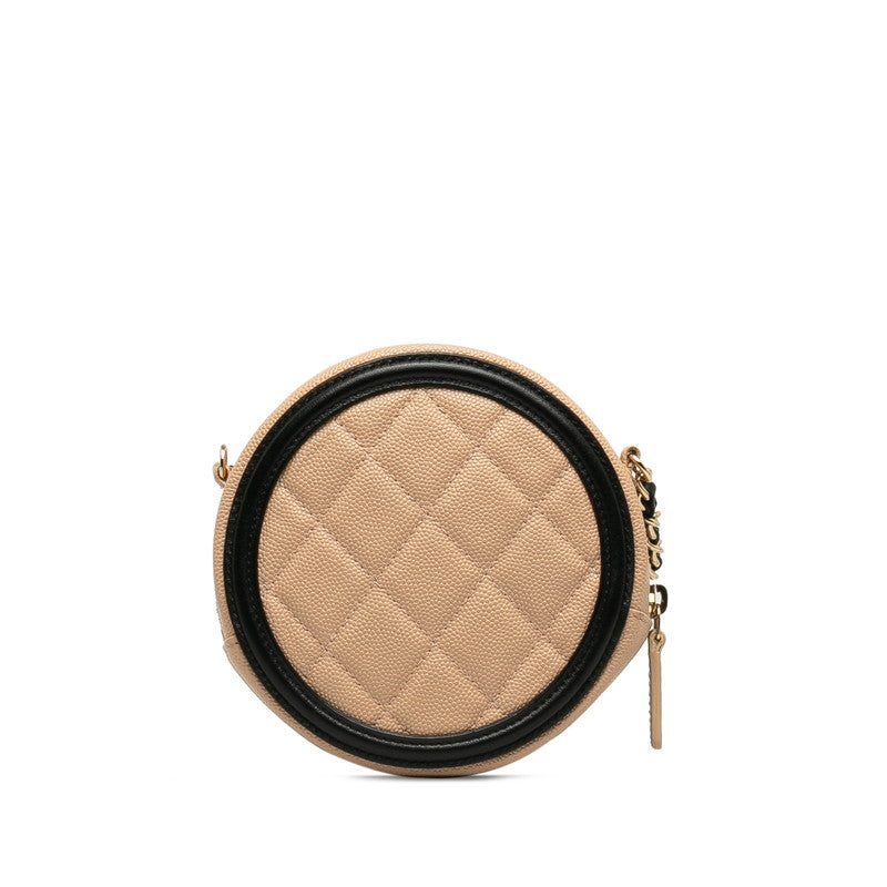 Top Quality Chanel Cocomark CC Figure rounded sliding chain shoulder bag beige black caviar s ladies CHANEL