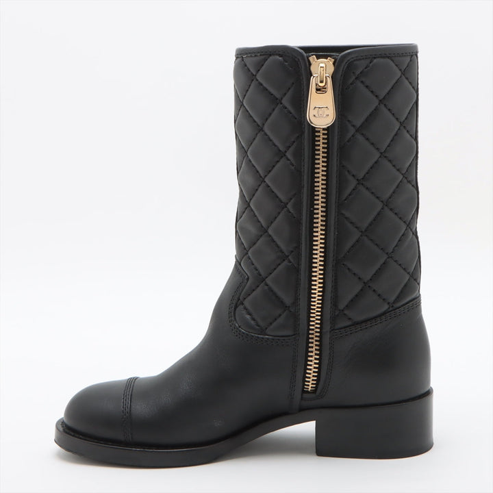 Top Quality Chanel Coco Leather Short Boots 36C  Black G36707 Matrasse Side Zip