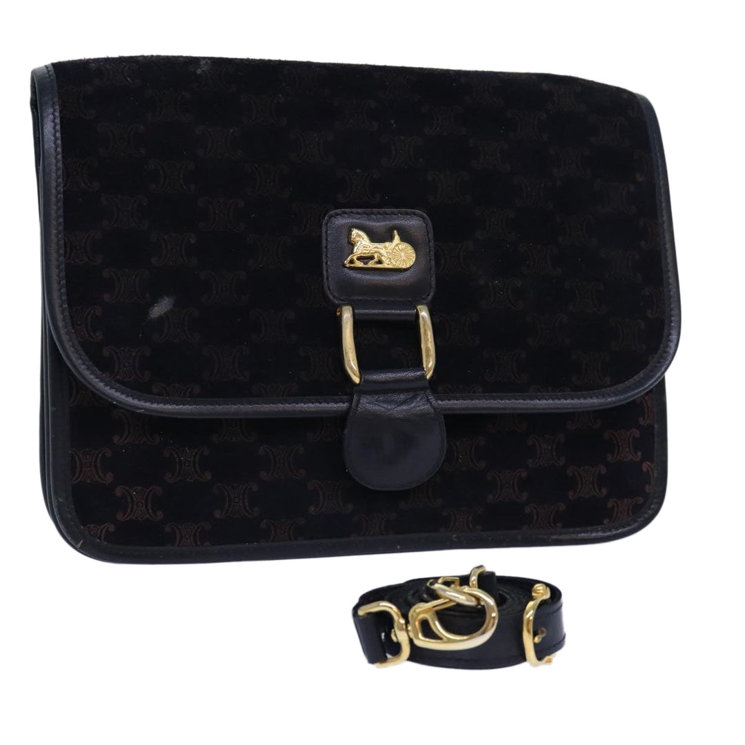 Celine Macadam Canvas Shoulder Bag Black Auth 85006