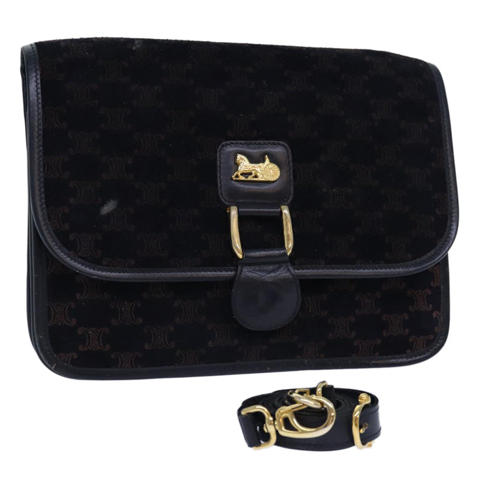 Celine Macadam Canvas Shoulder Bag Black Auth 85006