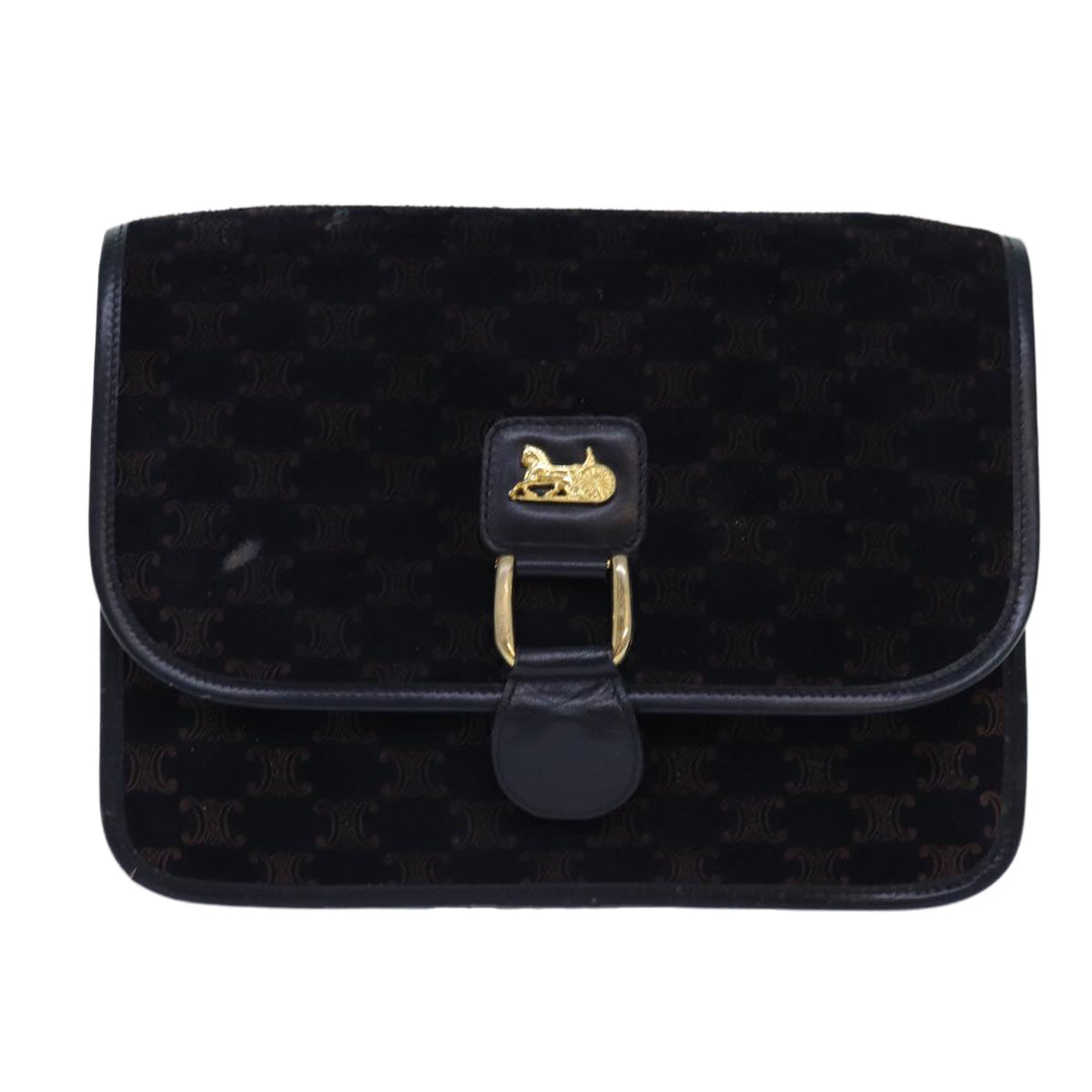 Celine Macadam Canvas Shoulder Bag Black Auth 85006