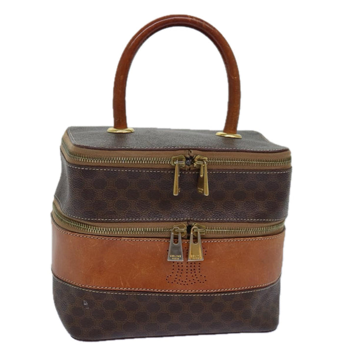 Celine Macadam Canvas Vanity Hand Bag PVC Brown Auth 85009