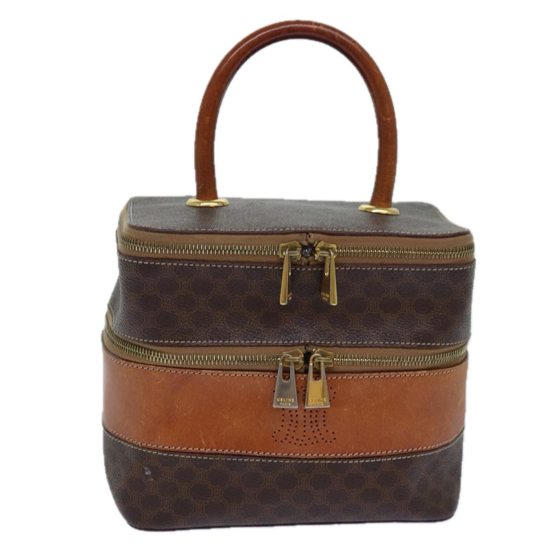 Celine Macadam Canvas Vanity Hand Bag PVC Brown Auth 85009
