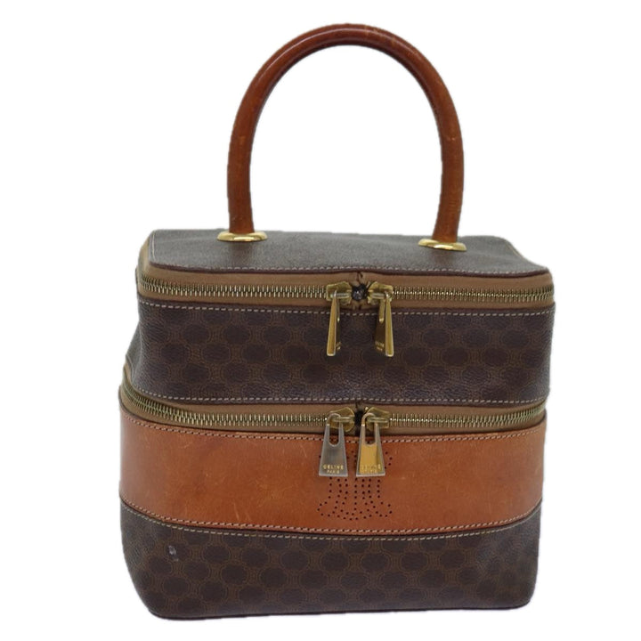 Celine Macadam Canvas Vanity Hand Bag PVC Brown Auth 85009