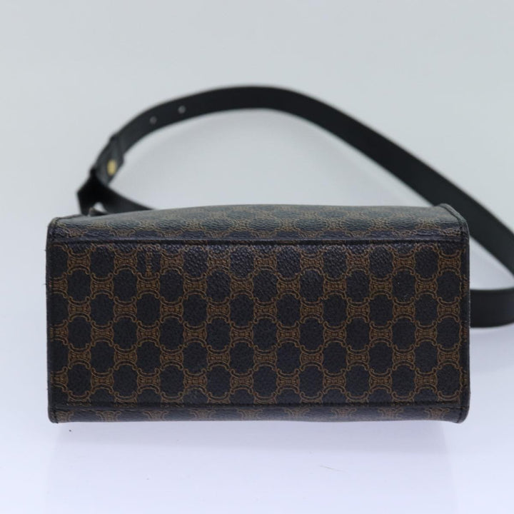 Celine Macadam Canvas Shoulder Bag PVC Leather Black Gold Auth 85105