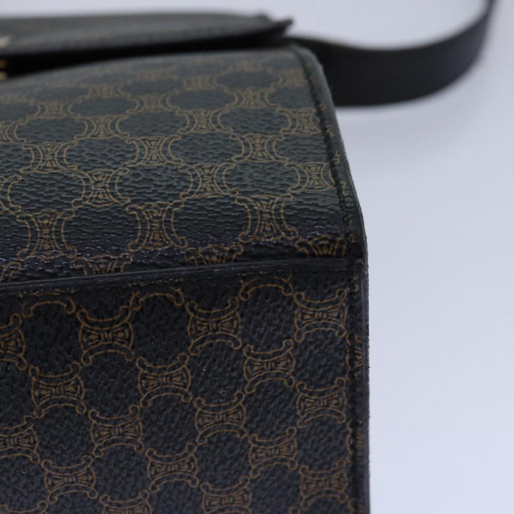 Celine Macadam Canvas Shoulder Bag PVC Leather Black Gold Auth 85105