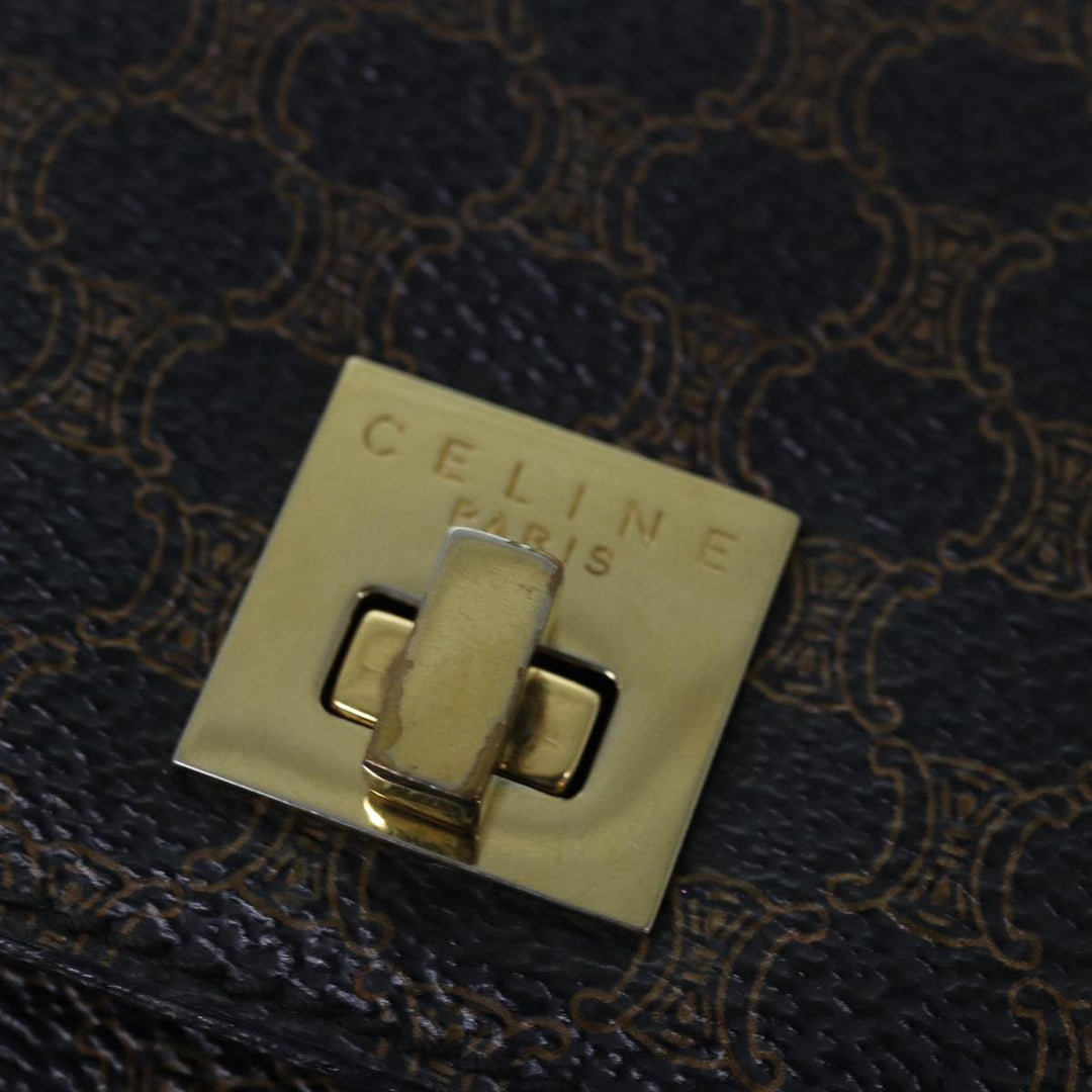 Celine Macadam Canvas Shoulder Bag PVC Leather Black Gold Auth 85105