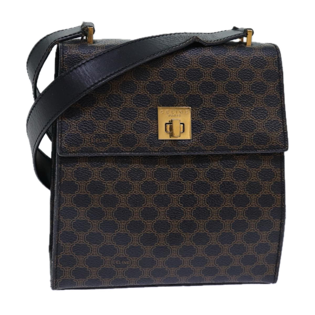 Celine Macadam Canvas Shoulder Bag PVC Leather Black Gold Auth 85105