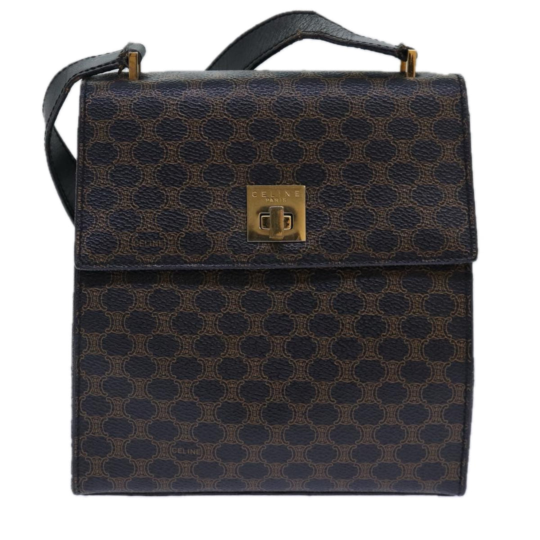 Celine Macadam Canvas Shoulder Bag PVC Leather Black Gold Auth 85105