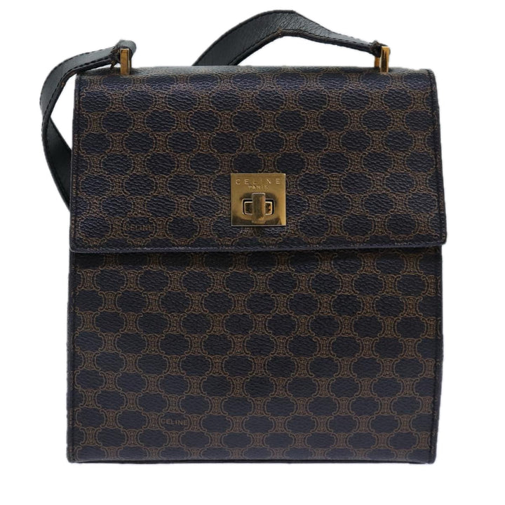 Celine Macadam Canvas Shoulder Bag PVC Leather Black Gold Auth 85105