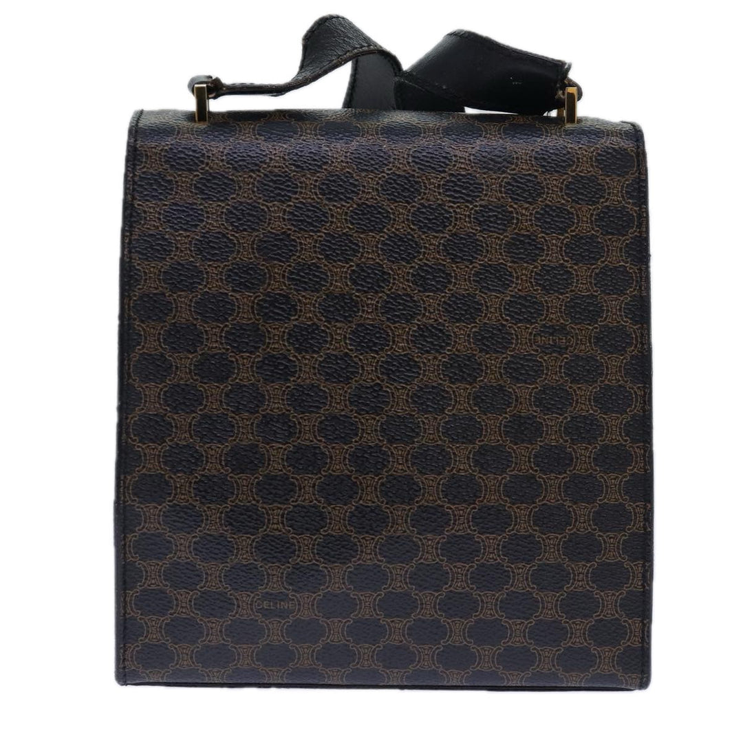 Celine Macadam Canvas Shoulder Bag PVC Leather Black Gold Auth 85105