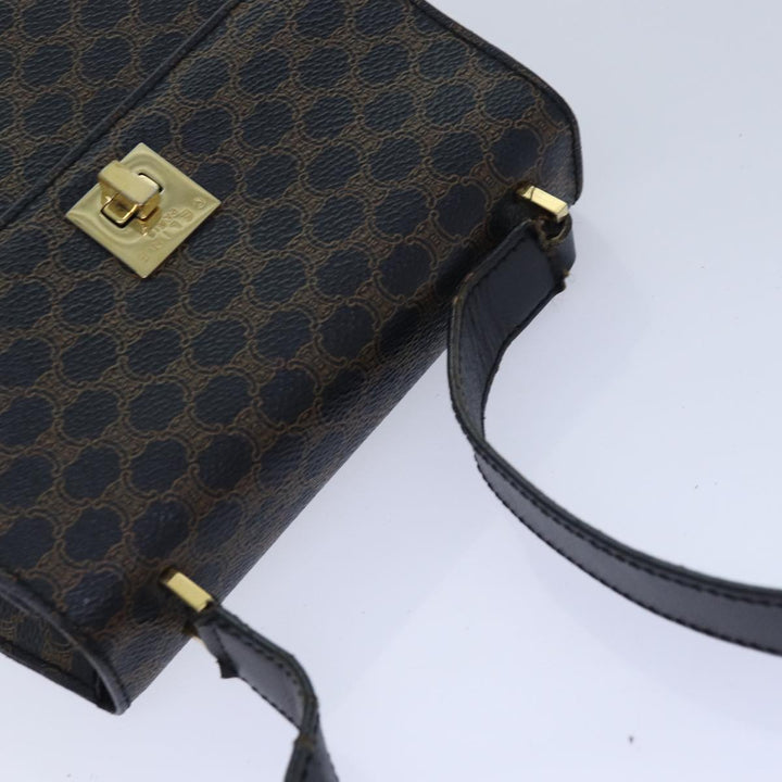 Celine Macadam Canvas Shoulder Bag PVC Leather Black Gold Auth 85105