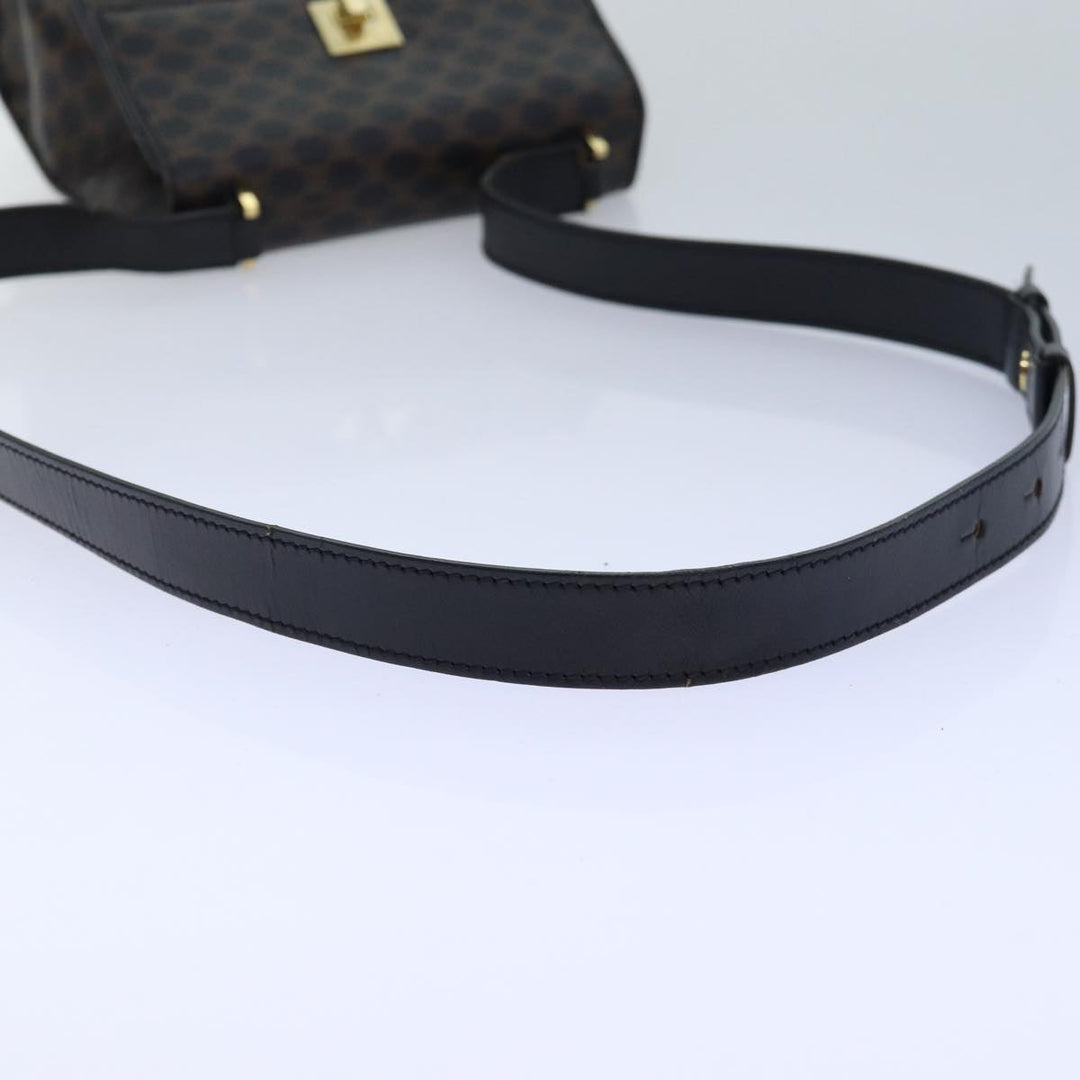 Celine Macadam Canvas Shoulder Bag PVC Leather Black Gold Auth 85105