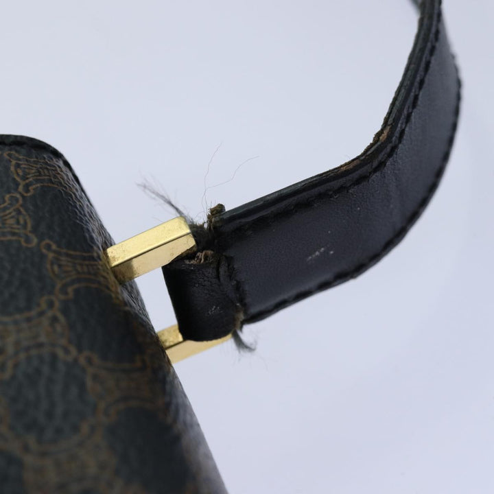 Celine Macadam Canvas Shoulder Bag PVC Leather Black Gold Auth 85105