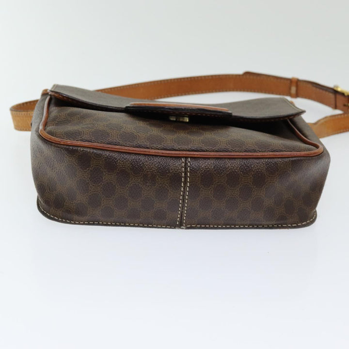 Celine Macadam Canvas Shoulder Bag PVC Leather Brown Gold Auth 85223