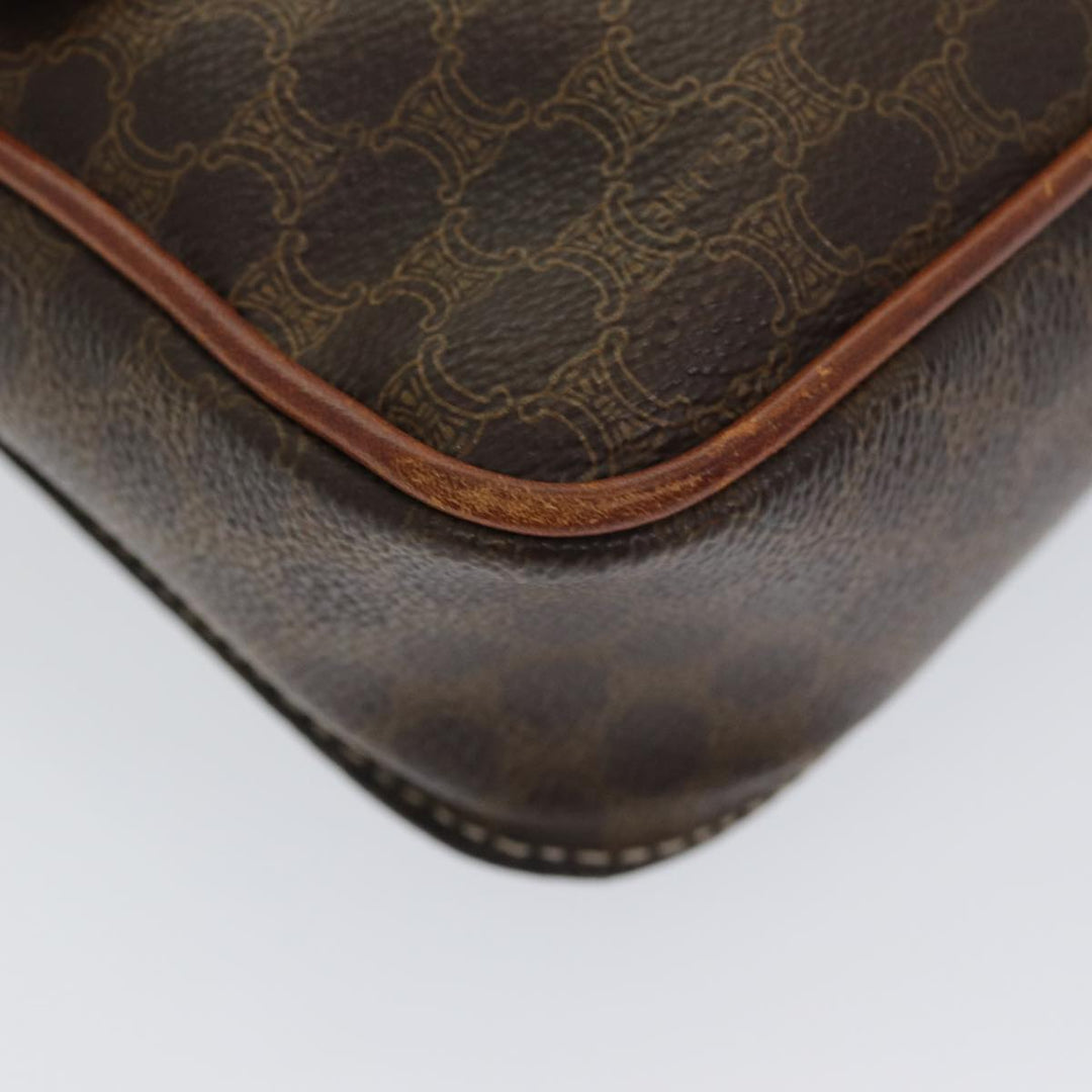 Celine Macadam Canvas Shoulder Bag PVC Leather Brown Gold Auth 85223
