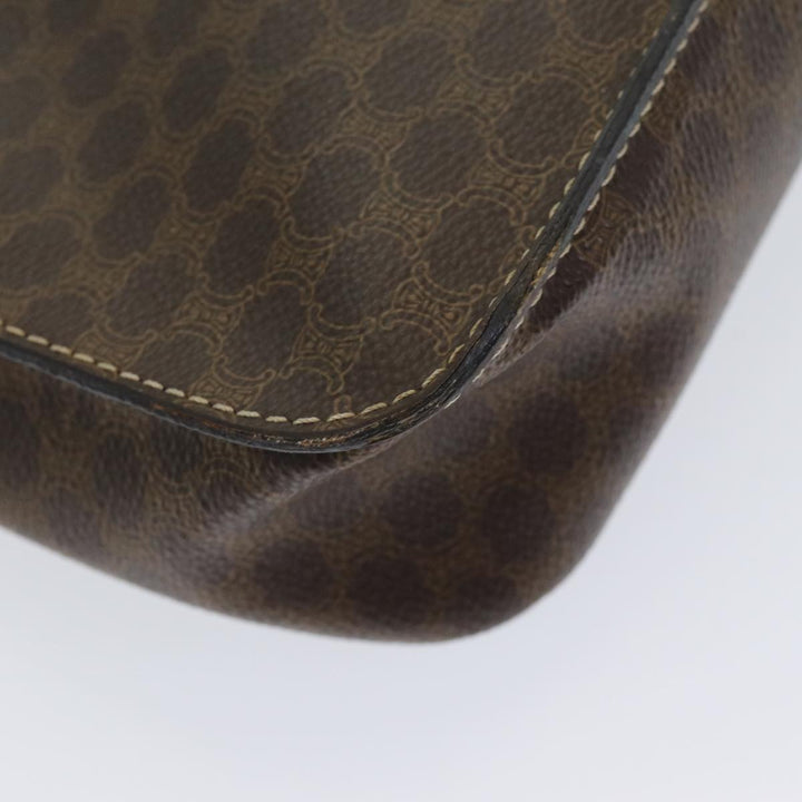 Celine Macadam Canvas Shoulder Bag PVC Leather Brown Gold Auth 85223