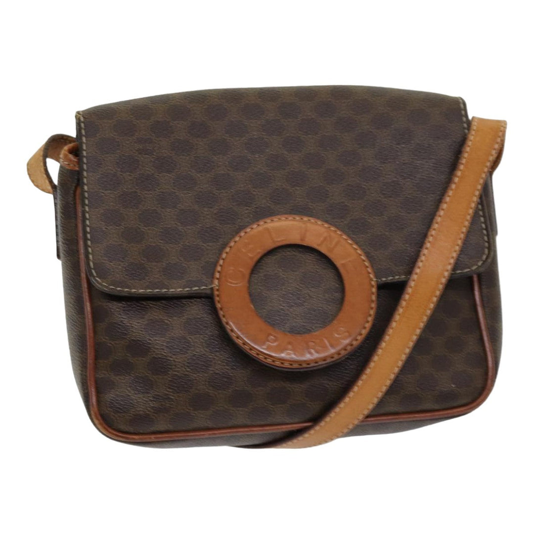 Celine Macadam Canvas Shoulder Bag PVC Leather Brown Gold Auth 85223