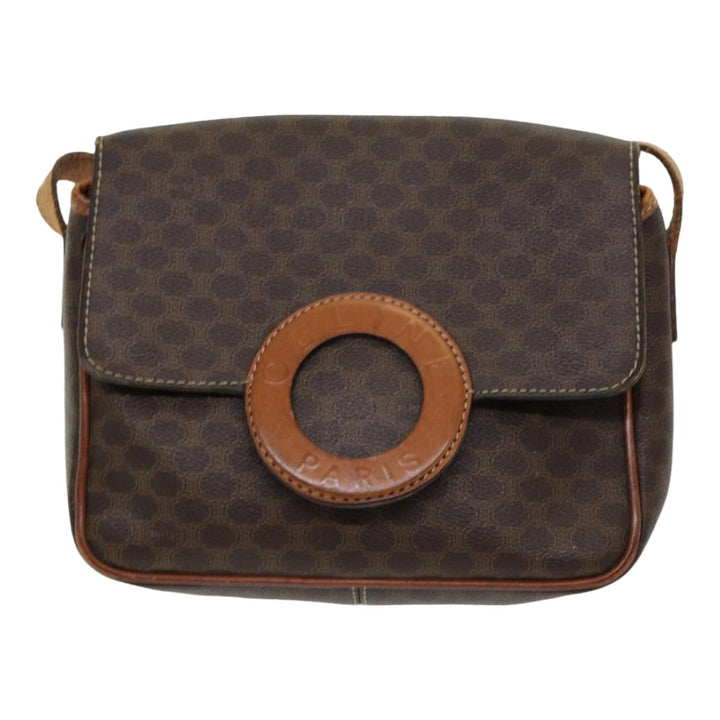 Celine Macadam Canvas Shoulder Bag PVC Leather Brown Gold Auth 85223