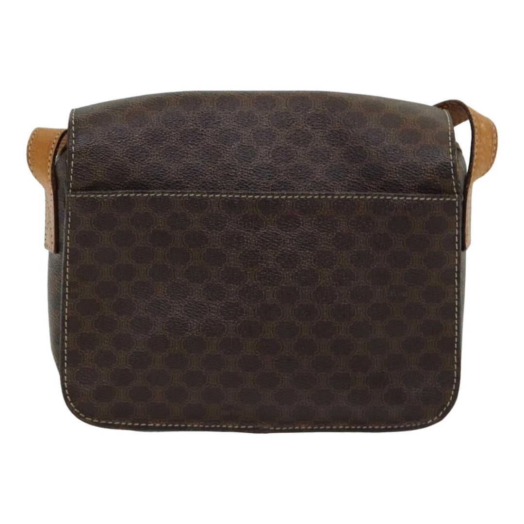 Celine Macadam Canvas Shoulder Bag PVC Leather Brown Gold Auth 85223
