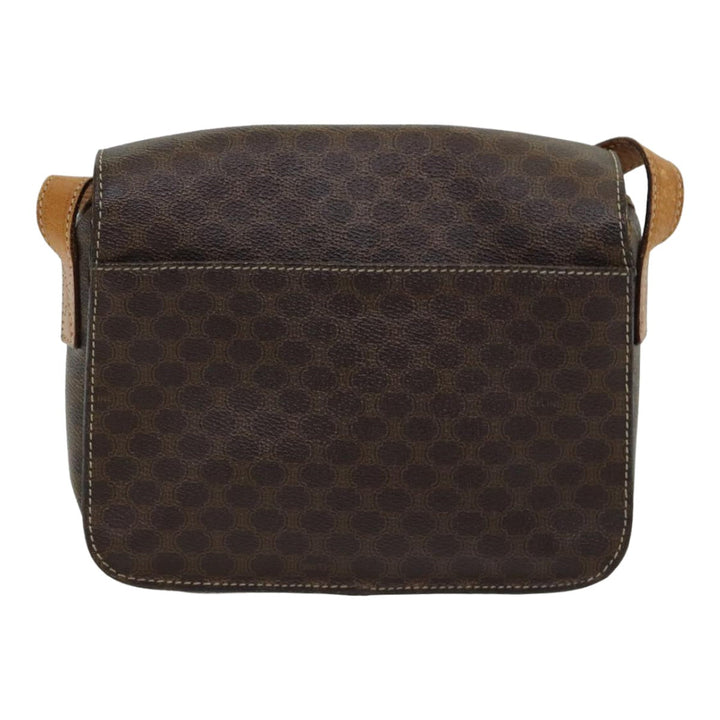 Celine Macadam Canvas Shoulder Bag PVC Leather Brown Gold Auth 85223