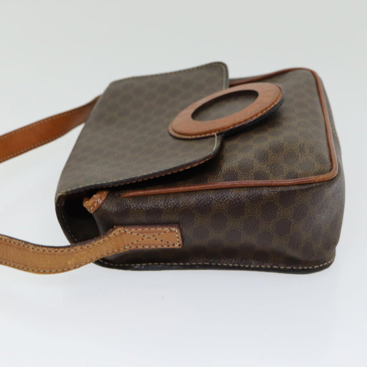 Celine Macadam Canvas Shoulder Bag PVC Leather Brown Gold Auth 85223