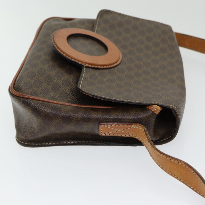 Celine Macadam Canvas Shoulder Bag PVC Leather Brown Gold Auth 85223