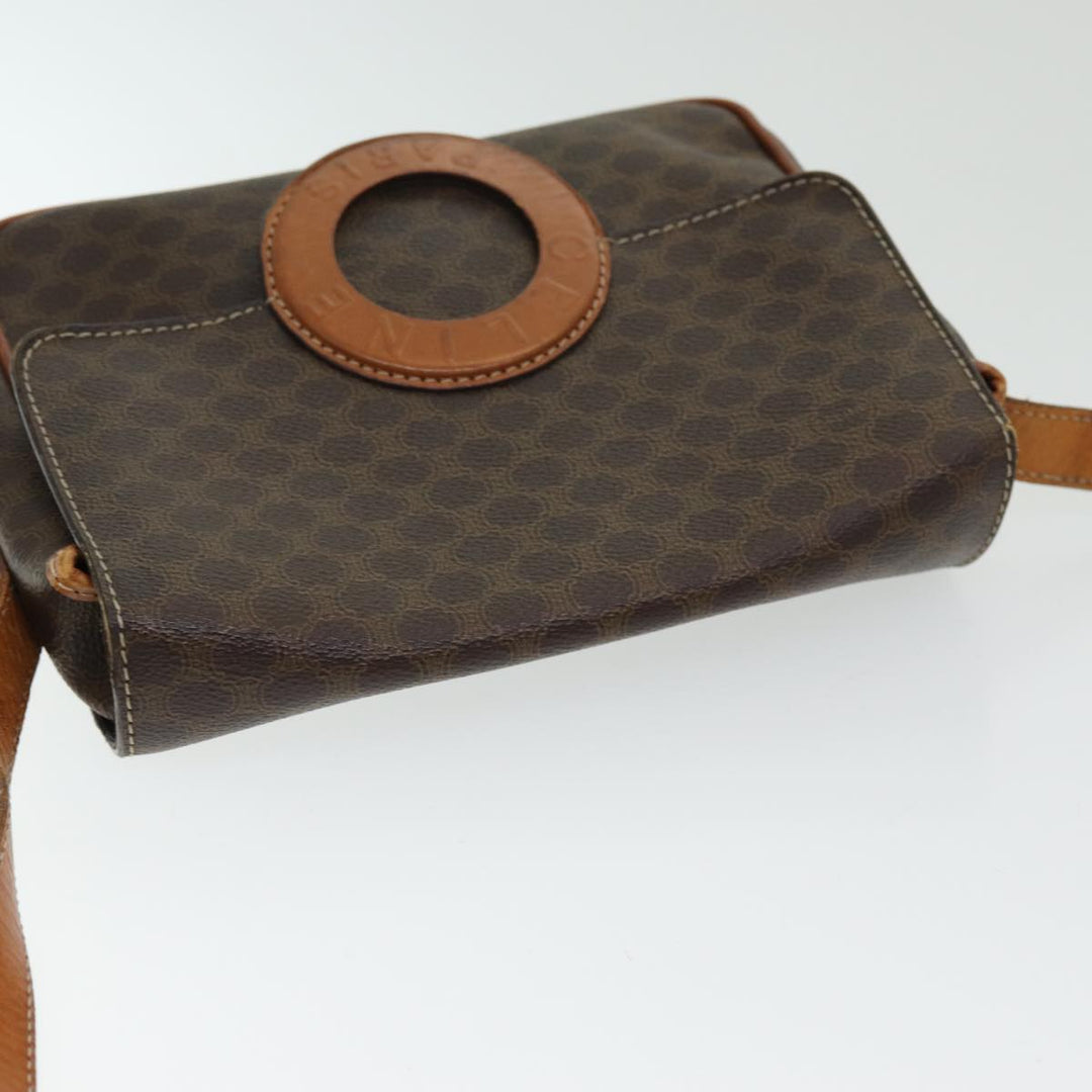 Celine Macadam Canvas Shoulder Bag PVC Leather Brown Gold Auth 85223