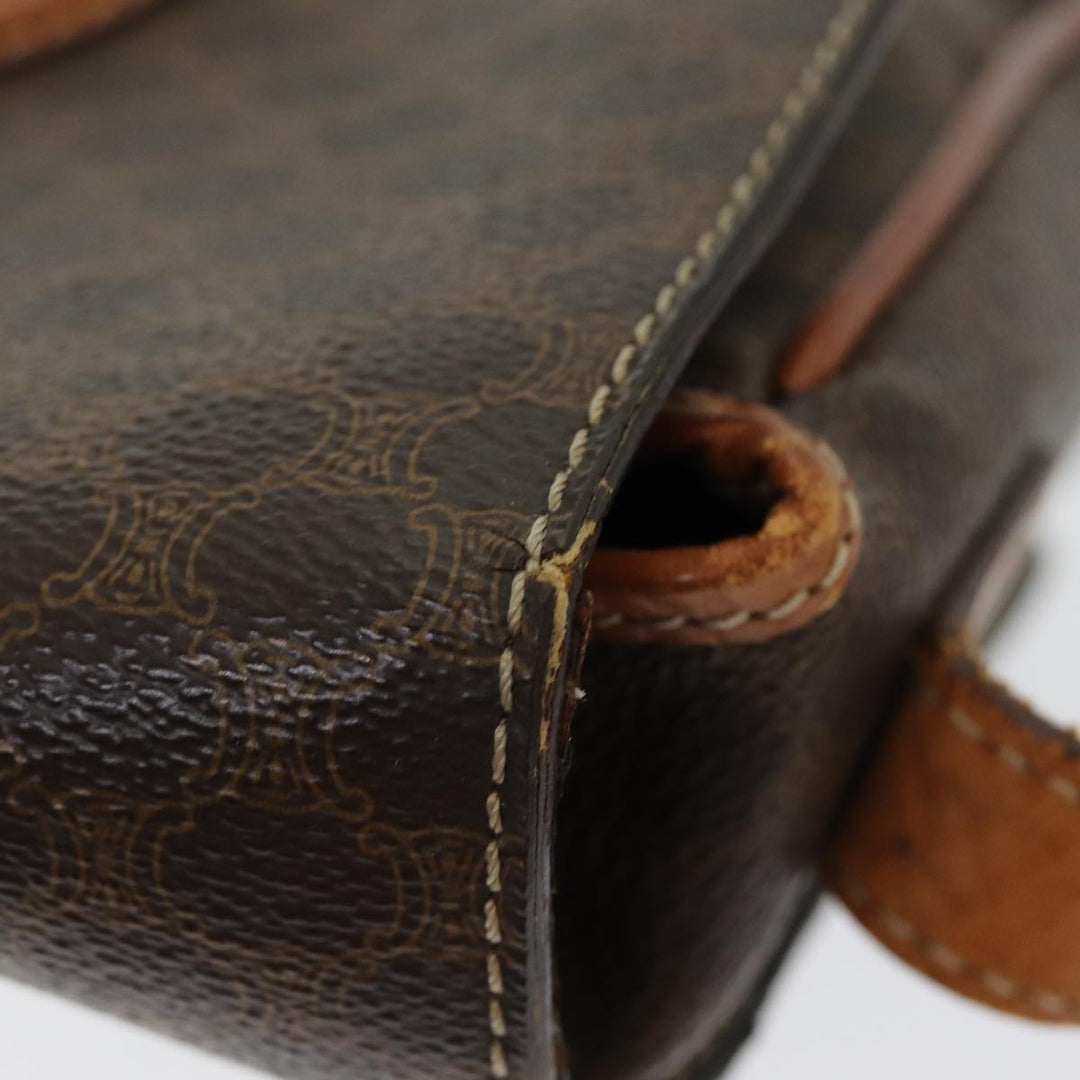 Celine Macadam Canvas Shoulder Bag PVC Leather Brown Gold Auth 85223