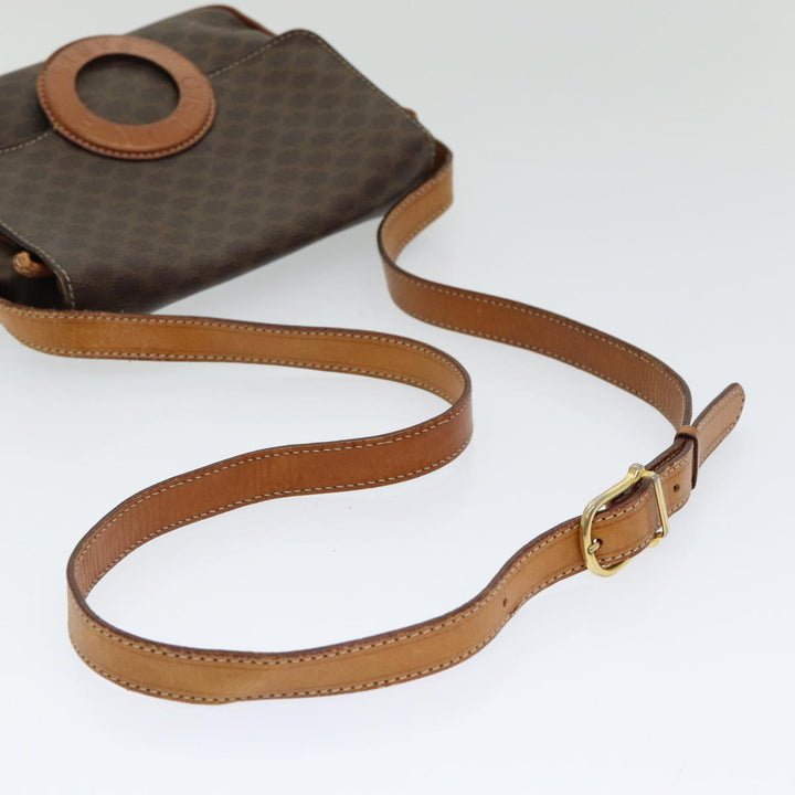 Celine Macadam Canvas Shoulder Bag PVC Leather Brown Gold Auth 85223