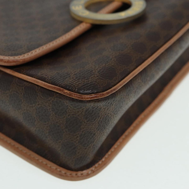 Celine Macadam Canvas Shoulder Bag PVC Leather Brown Gold Auth 85341