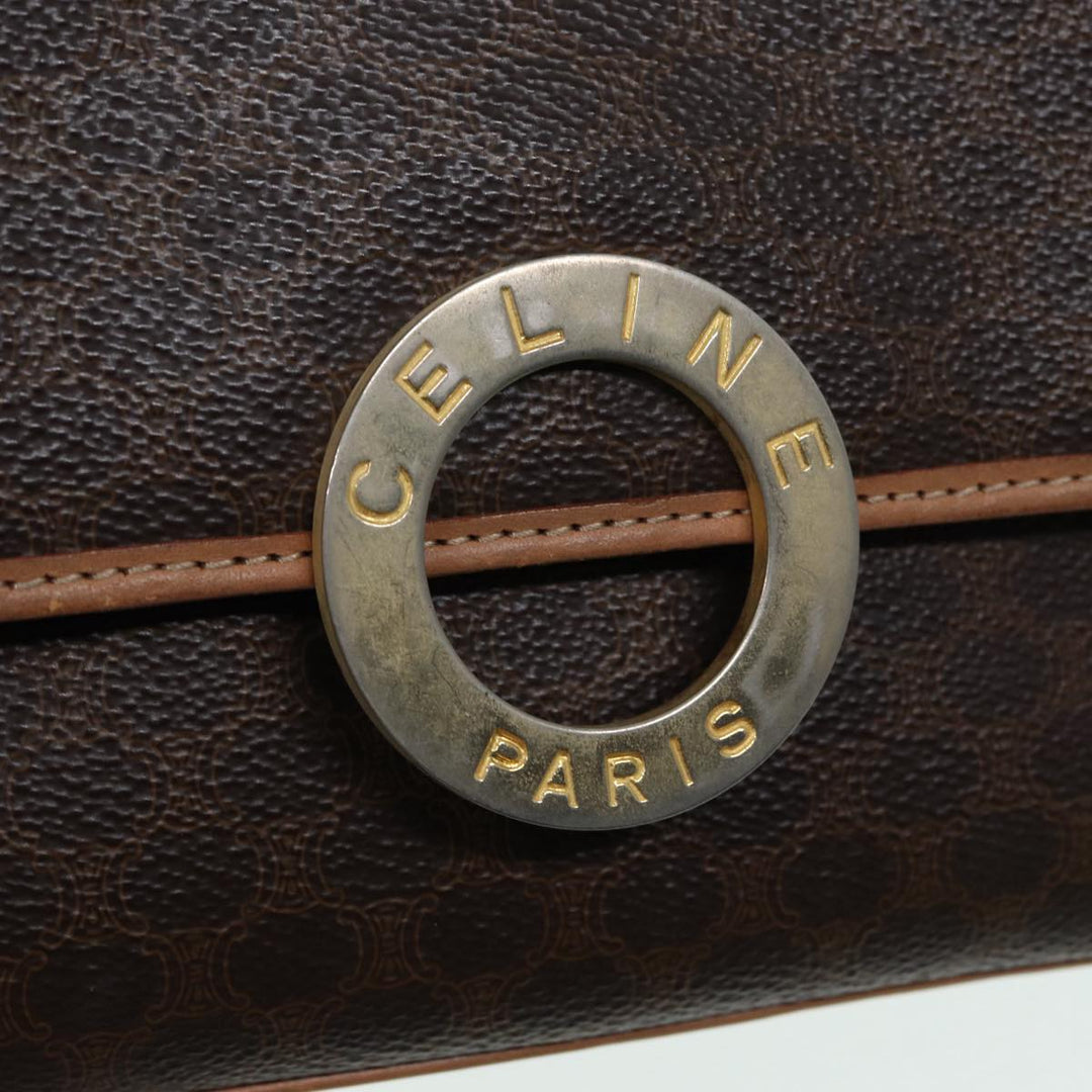 Celine Macadam Canvas Shoulder Bag PVC Leather Brown Gold Auth 85341