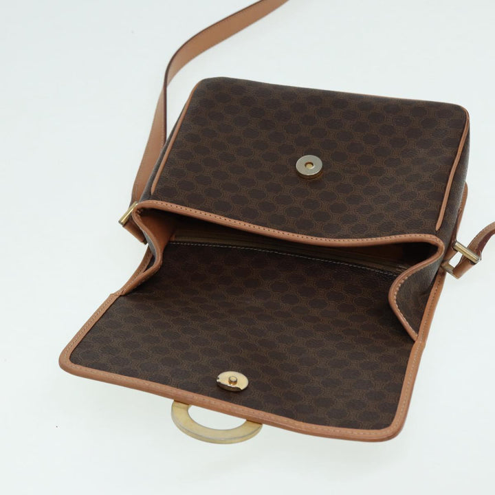 Celine Macadam Canvas Shoulder Bag PVC Leather Brown Gold Auth 85341
