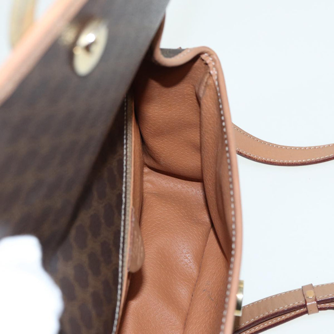 Celine Macadam Canvas Shoulder Bag PVC Leather Brown Gold Auth 85341