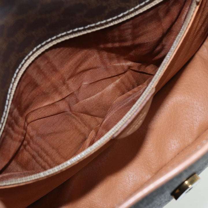 Celine Macadam Canvas Shoulder Bag PVC Leather Brown Gold Auth 85341