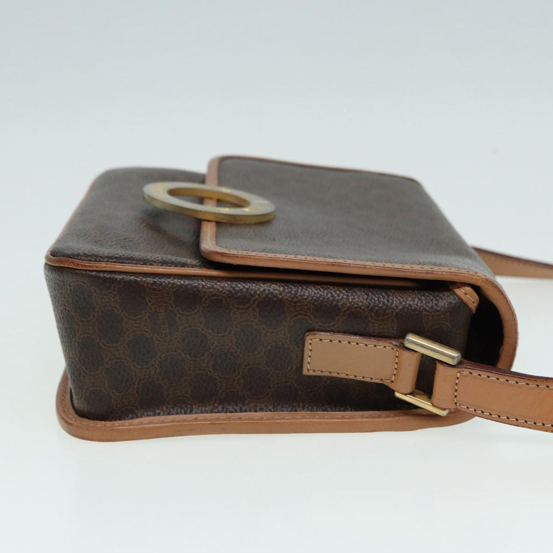 Celine Macadam Canvas Shoulder Bag PVC Leather Brown Gold Auth 85341