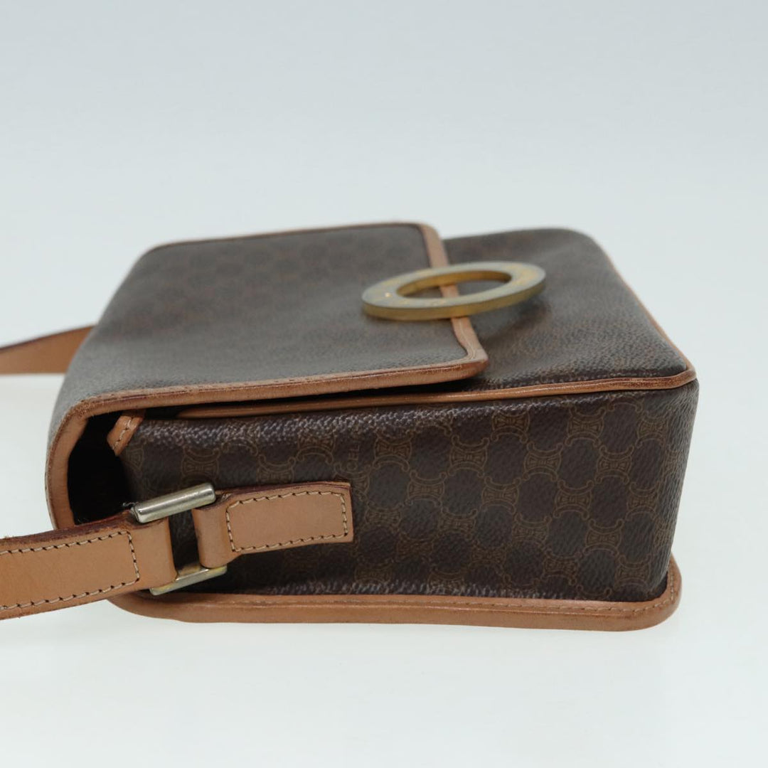 Celine Macadam Canvas Shoulder Bag PVC Leather Brown Gold Auth 85341