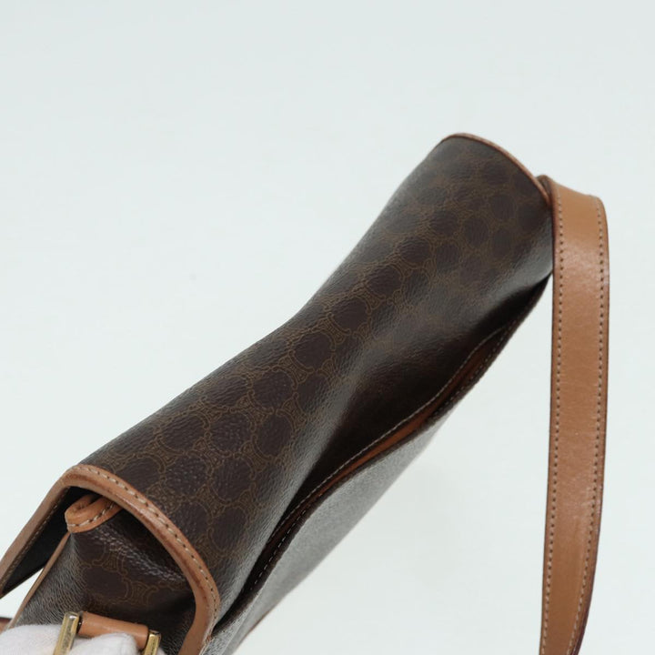 Celine Macadam Canvas Shoulder Bag PVC Leather Brown Gold Auth 85341