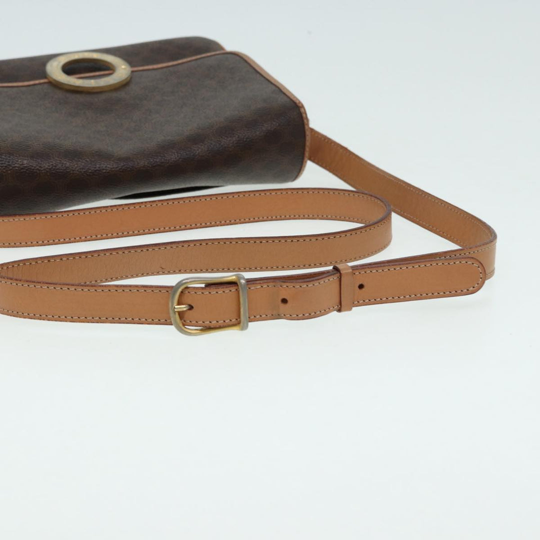 Celine Macadam Canvas Shoulder Bag PVC Leather Brown Gold Auth 85341