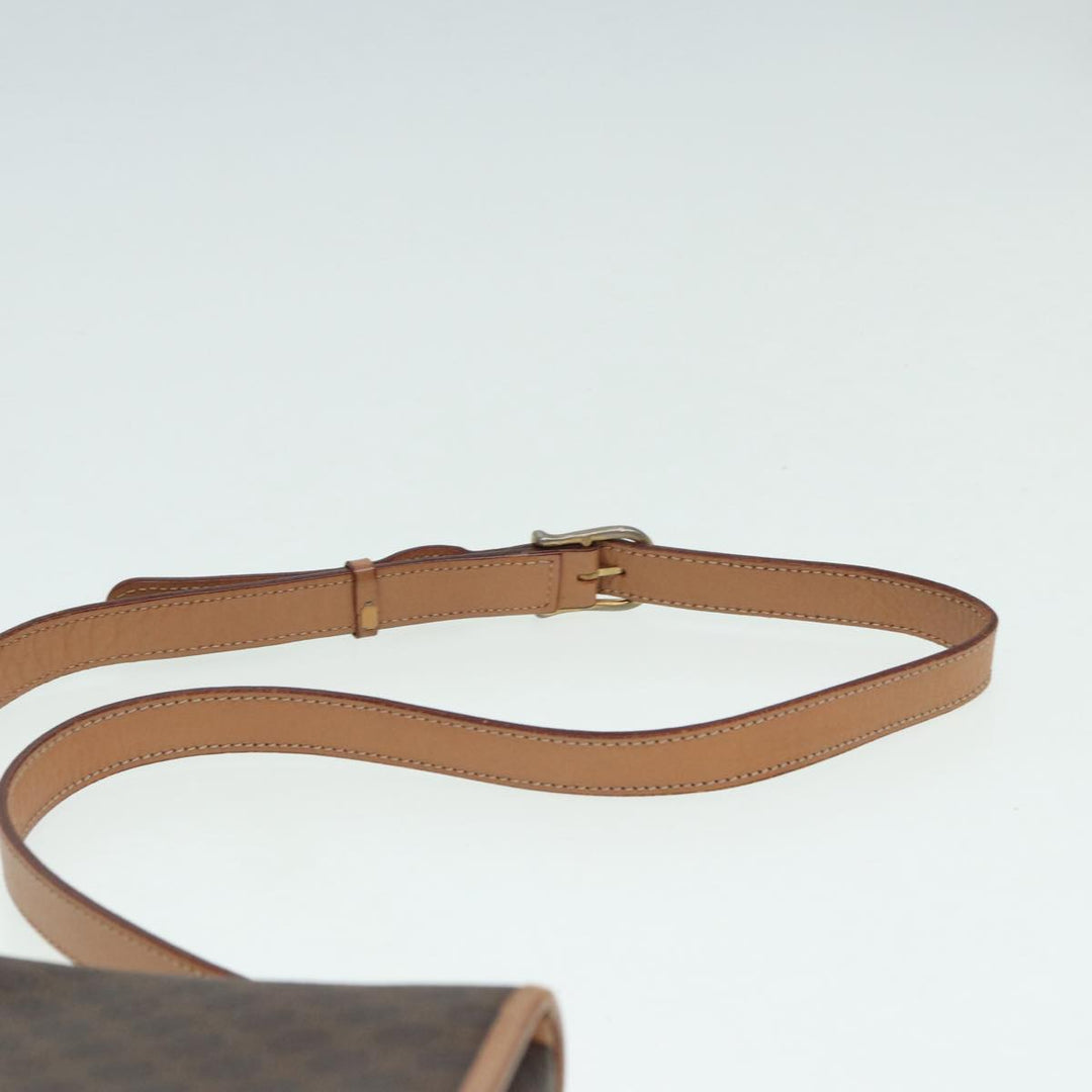 Celine Macadam Canvas Shoulder Bag PVC Leather Brown Gold Auth 85341